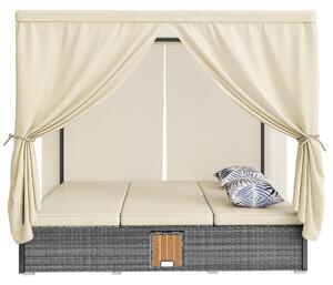 Lettino da giardino matrimoniale con tenda parasole, lettino in rattan con schienale regolabile e tavolino laterale rimovibile, 187x128x186 cm, Beige