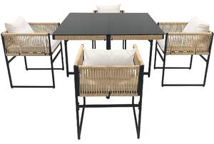 Set da pranzo da giardino 5 pezzi con 1 tavolo da pranzo e 4 sedie impilabili, 110x110x85 cm, Beige