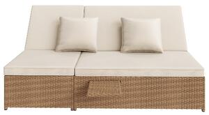 Lettino da giardino doppio per esterni, lettino in rattan con schienale regolabile e cuscini rimovibili, 199x120x81 cm, Bianco