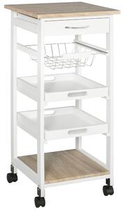 Carrello da Cucina 37x37x82 cm 3 Ripiani 1 Cesta in Legno Bianco