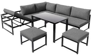 Set di mobili da giardino a 5 pezzi, gruppo di sedute con schienale regolabile, 199x182x65 cm, Nero+Grigio