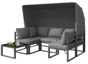 Set di mobili da giardino a 4 pezzi, divano a tre posti con tenda, 2 poltrone singole e tavolino da caffè, 176x178x145 cm, Grigio