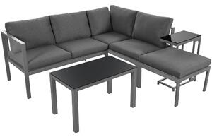 Set di poltrone da giardino per 4-5 persone, mobili da giardino con tavolino e tavolo da caffè, 5 pezzi, 173x153x68 cm, Grigio