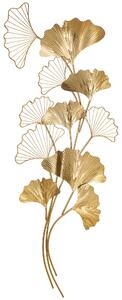 Decorazione Murale 3D 138x70 cm in Metallo Wall Art Dorata con Foglie di Ginkgo