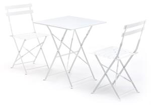 Set Tavolino e 2 Sedie Pieghevoli da Giardino in Ferro Bistrot Bianco