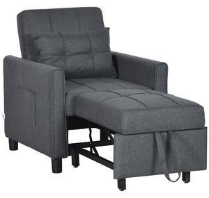 Poltrona Letto Singolo Reclinabile 69x82x85 cm in Tessuto Effetto Lino Grigio