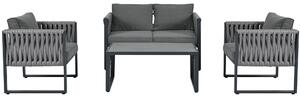Set di poltrone da giardino, con divano a due posti, 2 poltrone singole e 1 tavolino da caffè, in corda intrecciata a mano, 116x58x71 cm，Grigio