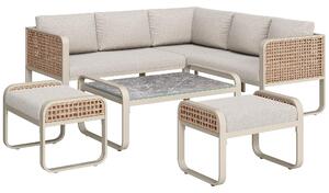 Set da giardino per 6-7 persone, mobili in rattan con struttura in ferro zincato e gambe regolabili, inclusi cuscini per seduta e schienale, 181x181x69 cm, Beige