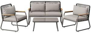 Set da giardino per 4 persone, con divano doppio, 2 poltrone singole e 1 tavolino da caffè, 118x69x78 cm, Grigio