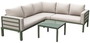 Set di mobili da giardino 4-5 posti a sedere, 1 tavolino da caffè in vetro temperato, cuscini e sedili comodi, 114x60x70,5 cm, Beige