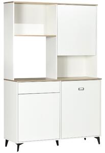 Dispensa Cucina 119x41x180 cm Ripiani Aperti Armadietti e Cassetto in Truciolato e MDF Bianco
