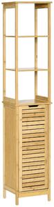 Mobile a Colonna 3 Ripiani 1 Credenza 34x30x173 cm in MDF e Bambù Naturale