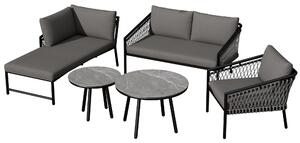 Set da giardino Lounge, Set di divani da esterno moderno con corda intrecciata a mano, Inclusi cuscini per seduta e schienale, 123x64x80 cm, Grigio