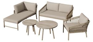 Set da giardino Lounge, Set di divani da esterno moderno con corda intrecciata a mano, inclusi cuscini per seduta e schienale, 123x64x80 cm, Cachi