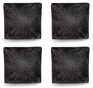 Set 4 Piatti Piani Quadrati 27x27x4 cm in Gres Kaleidos Sirius Neri