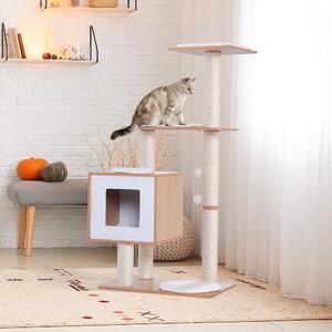Albero Tiragraffi per Gatti in Sisal con Cuccia Piattaforme e Giochi 60x40x120 cm