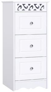 Mobiletto Bagno Cassettiera 3 Cassetti in Legno 30x30x68.5 cm Floreare Bianco