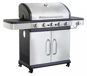 Barbecue a Gas GPL Davis 5 Fuochi + 1 con Fornello Laterale 138x55,5x112 h cm in Acciaio Grigio