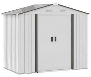 Casetta Box da Giardino Porta Utensili 213x130x185 cm con Porte Scorrevoli in Acciaio Bianco