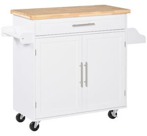 Carrello da Cucina 109x40x89 cm con Ruote in Legno Bianco