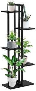 Scaletta Portavasi a 5 Livelli per Interni ed Esterni 40x22x113 cm in MDF e Acciaio Nero
