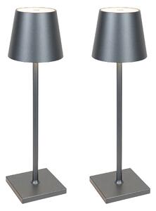 Set di 2 lampade da tavolo da esterno ricaricabili grigie con LED e dimmer - Janet