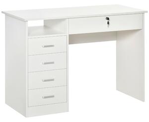Scrivania da Ufficio 110x50x76 cm 5 Cassetti in Legno Bianco