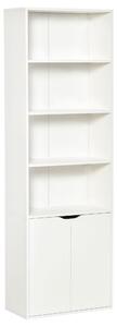 Libreria Moderna 4 Ripiani 59x29x180 cm con Armadietto a 2 Ante in Legno Bianco