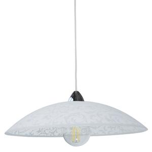 Sospensione D50 1xE27 Montatura Cromo-Bianco Vetro Lastra Bianco Damasco E-Energy Michela