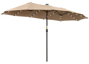 Ombrellone Doppio con Luci LED Ø4,5 m Palo Ø48 mm in Poliestere e Acciaio Cachi