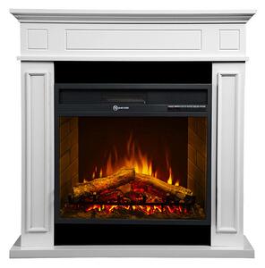 Camino Elettrico da Pavimento Effetto Fiamma 89,5x90,5x28 cm 900W/1800W in Legno Bianco