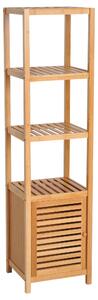 HOMCOM Mobile Alto Bagno/Terrazzo, Scaffale a Torre in Bambù 4 Ripiani + Armadietto con Anta, 36x33x140cm, Color Legno|Aosom