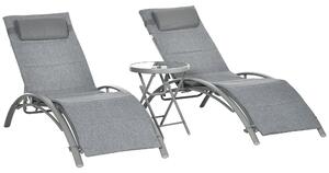 Set 2 Lettini Prendisole da Giardino 62x165x82 cm con Tavolino in Alluminio e Acciaio Grigio