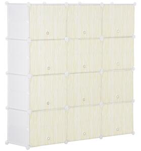 Scarpiera Modulare 125x32x125 cm 12 Cubi in Plastica e Acciaio Bianco Legno Naturale