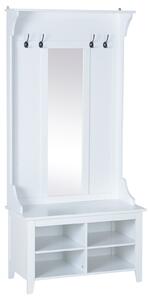 Mobile Ingresso con Appendiabiti Specchio e Scarpiera in Legno Bianco 80x40x170 cm