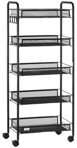 Carrello da Cucina Salvaspazio a 5 Livelli con Cestini a Rete 45x26,5x106 cm in Acciaio Nero