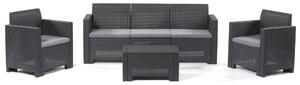 Set Salotto da Giardino in Resina Divano 2 Poltrone e Tavolino Bauer Nebraska 3 Antracite