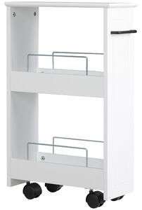 Carrello Salvaspazio Multiuso 42,5x20,3x66,7 cm in Legno MDF e Ruote Bianco