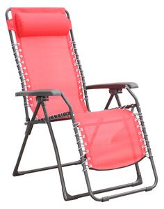 Sedia a sdraio Relax Chair pieghevole con braccioli in acciaio, seduta in textilene rosso