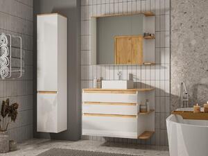 Mobile per bagno sospeso con lavabo singolo Legno e Bianco, colonna e armadietto bagno 94 cm - ANIDA