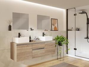 Mobile sospeso per bagno con doppio lavabo e specchi - Naturale chiaro - 150 cm - JIMENA II