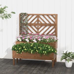 Costway Cassetta da giardino rialzata a 2 livelli con trellis foro di drenaggio, Contenitore per piante da patio Marrone