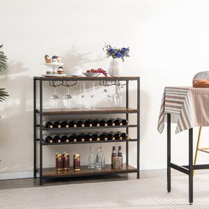 Costway Mobile portabottiglie a 5 livelli con 2 ripiani porta vini 4 porta calici, Portabottiglie da terra 100x35x101cm