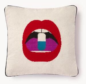 Cuscino decorativo in lana fatto a mano con motivo labbra Full Dose
