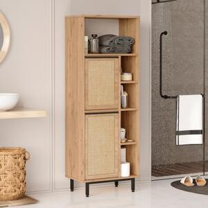 Mobile Colonna Da Bagno Kleankin Bianco 35x30x158,5 Cm, 2 Ante Con Ripiano Regolabile, Design Moderno, Anti-Ribaltamento