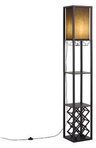 Lampada da terra moderna nera con paralume in tessuto e portabottiglie - Stojan Wine
