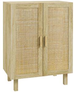 HOMCOM Credenza Cucina Boho, Mobile Cucina con Ante in Rattan, Ripiani Regolabili, per Sala da Pranzo Ingresso Salotto, 73x41x102 cm, Legno Naturale | Aosom Italy