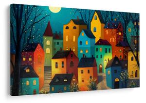 Quadro su tela – Incantevole villaggio notturno