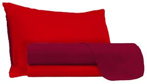 Set Lenzuola Sopra Sotto e Federe Doubleface Rosso/Bordeaux 1 Piazza e Mezzo