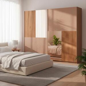 Armadio 2 ante scorrevoli con specchi Quinn 275x59x240h colore bronzo e noce mercure